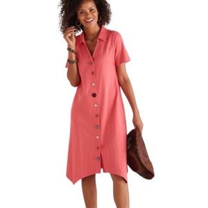 Soft Surroundings Pink Dress Women’s XL Unique Button Detailing 100% Cotton
